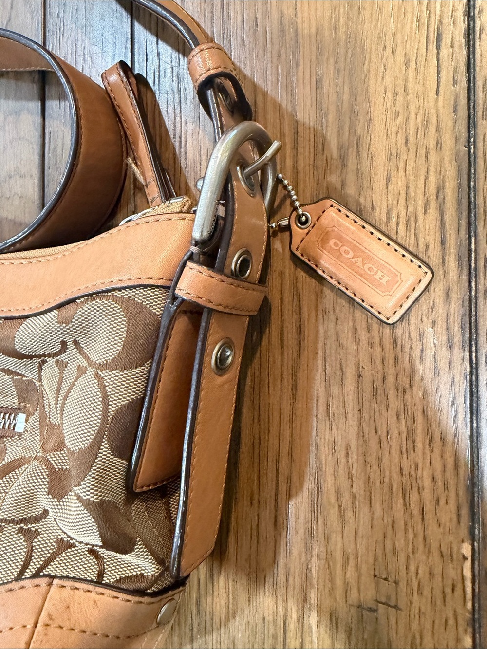 Coach Tan Signature Jacquard Crossbody with Leather Trim Authentic - Picture 2 of 16